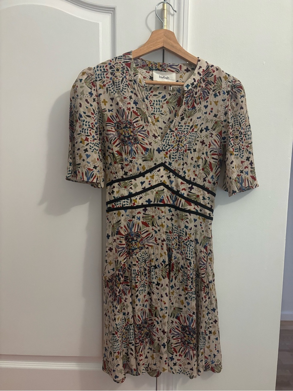 ba&sh Cream Floral Mini Dress with Multicolor Print